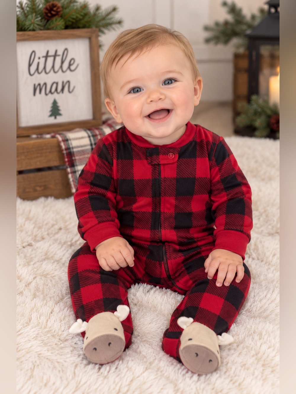 Carter’s Plaid Christmas Moose Fleece Footed Sleep & Play Size 6 Months